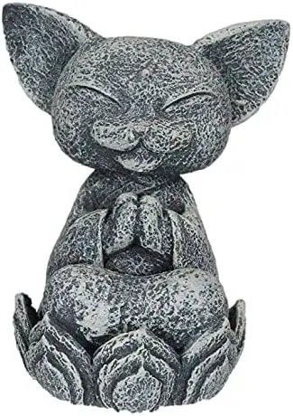Wholesale Zen Meditating Cat Monk On Lotus Throne Mini Statue