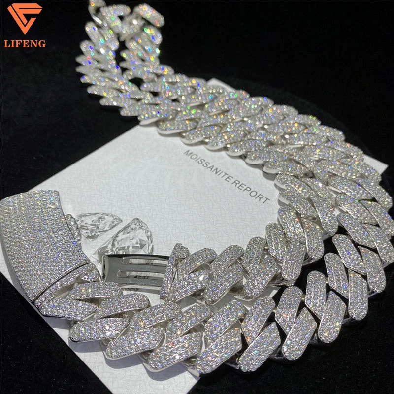 Full Iced Out D Color VVS Moissanite Cuban Necklace Bling Round Diamond Hip Hop Jewelry 925 Sterling Silver Men Cuban Link Chain