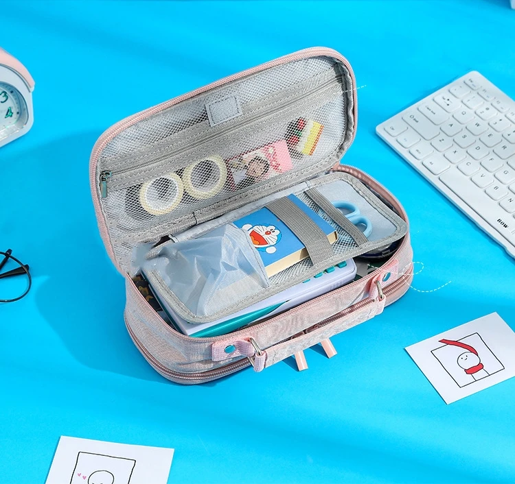 Wholesale Large Storage Promotion Pencil Case Bag 3 Compartments School Pencil Cases Pencil Pouch