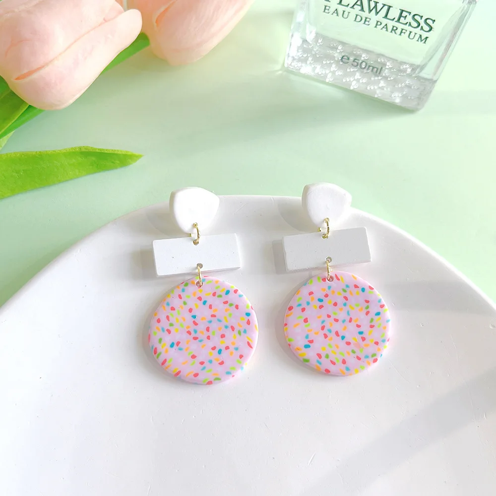 Bohemia  Geometric Pattern Earrings Wholesale Bohemian Handmade Colorful Round Polymer Clay Stud Earrings Women