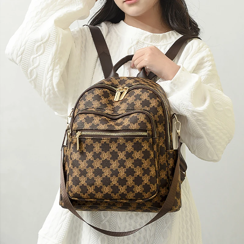 Latest Design Vintage PU Leather Waterproof Ladies Large Capacity Outdoor Travel Fancy Backpack