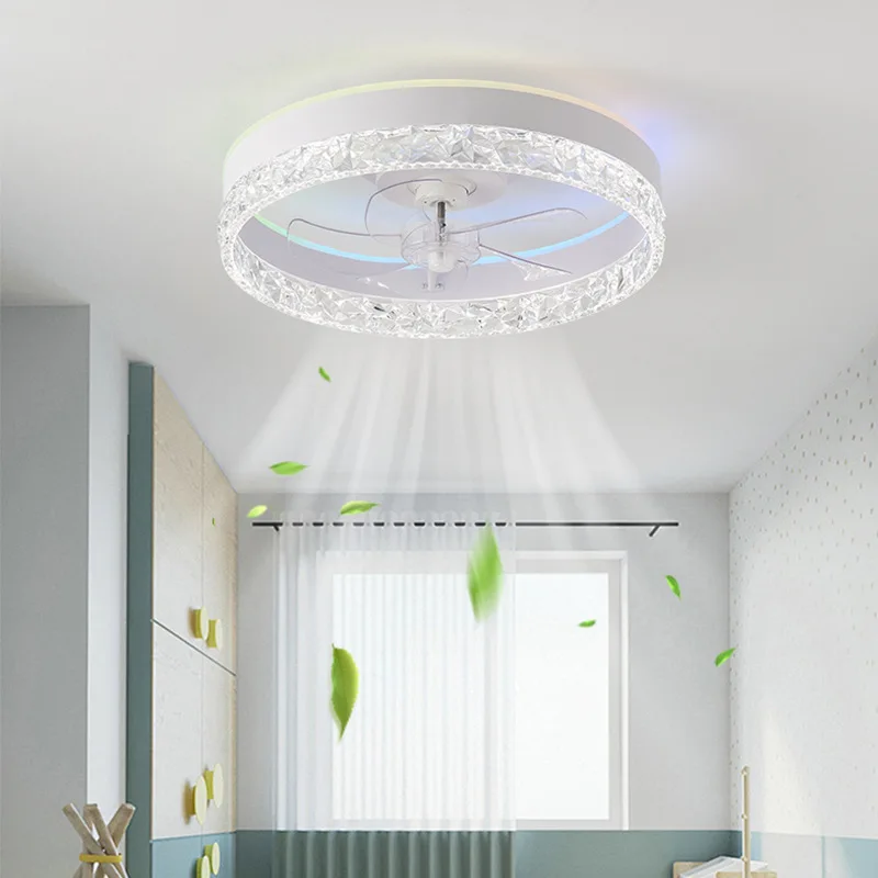 RGB-F2014 20in Modern Ceiling Fan Light,Dimmable Flush Mount LED Fan Light, White Fandelier Ceiling Fans with Lights for Bedroom