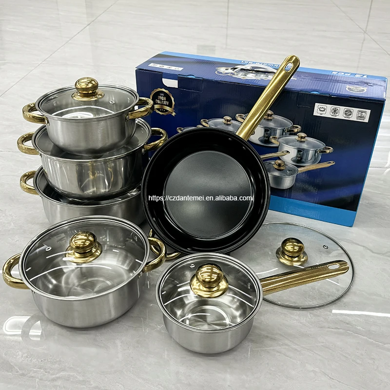 Best Durable Tri Ply Non-stick Cookware Set 12 Piece Stainless Steel Cook Pot Set Non-stick Cookware