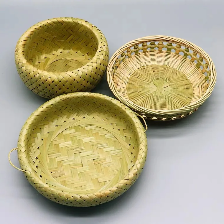 Bamboo Woven Plate Basket Fruit Plate Hotel Tea Table Snacks Bamboo Natural for Home Iron Multifunction Japanese Storage Trays