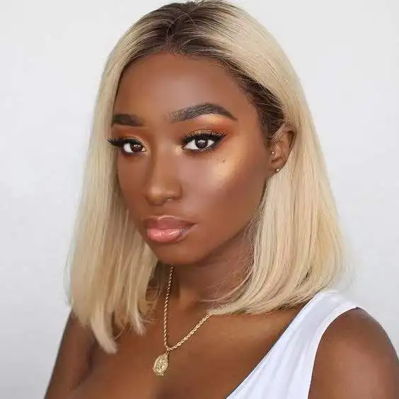 T1B/613 Virgin Hair Lace Frontal 13*4 Middle part pre plucked Bob Short Straight Blonde Human Hair Wig