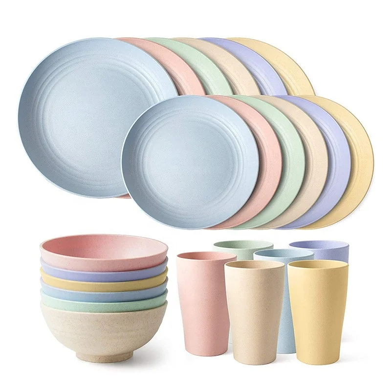 Экологичные продукты из пшеничной соломы без бисфенола А, биоразлагаемые тарелки, чашки, Обеденный набор, пластиковые западные столовые наборы из пшеничной соломы