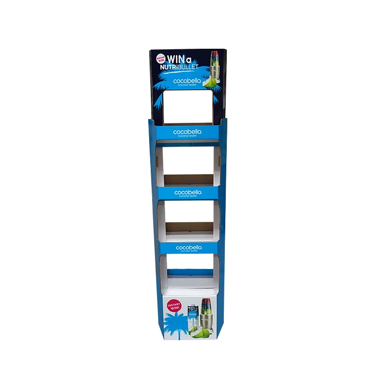 Custom design printed glossy lamination paper floor display rack cardboard display stand for coffee