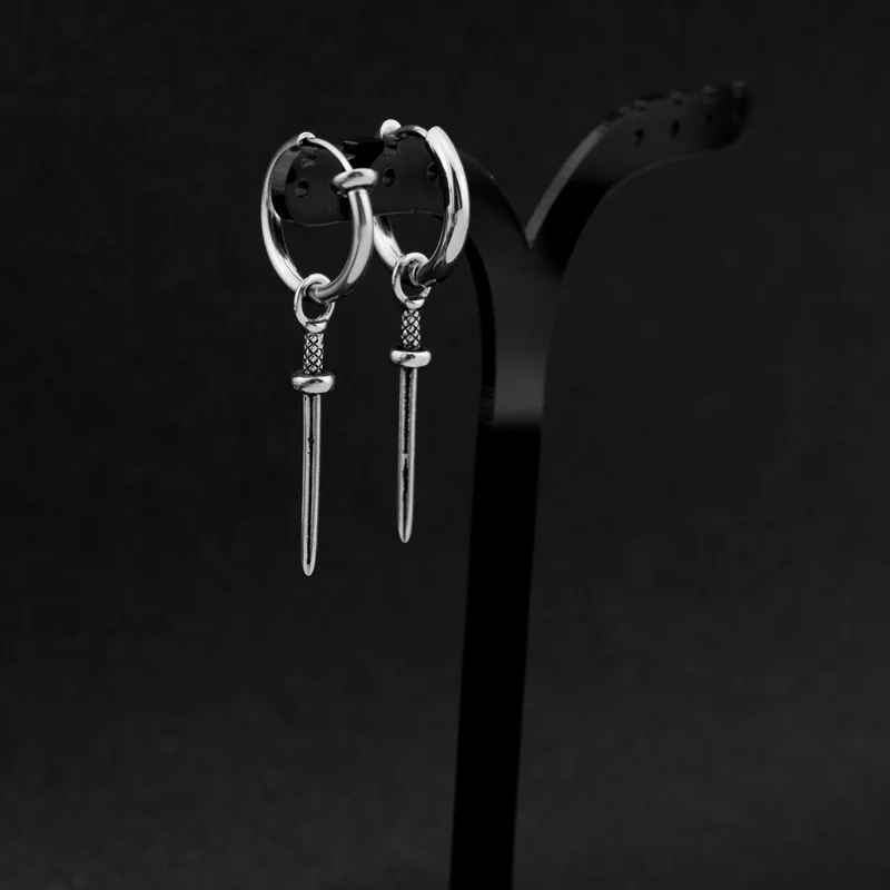 2022 New No Pierced Ear Clip Dark Punk Stainless Steel Earrings Personalized Ancient Sword Earrings for Women Men