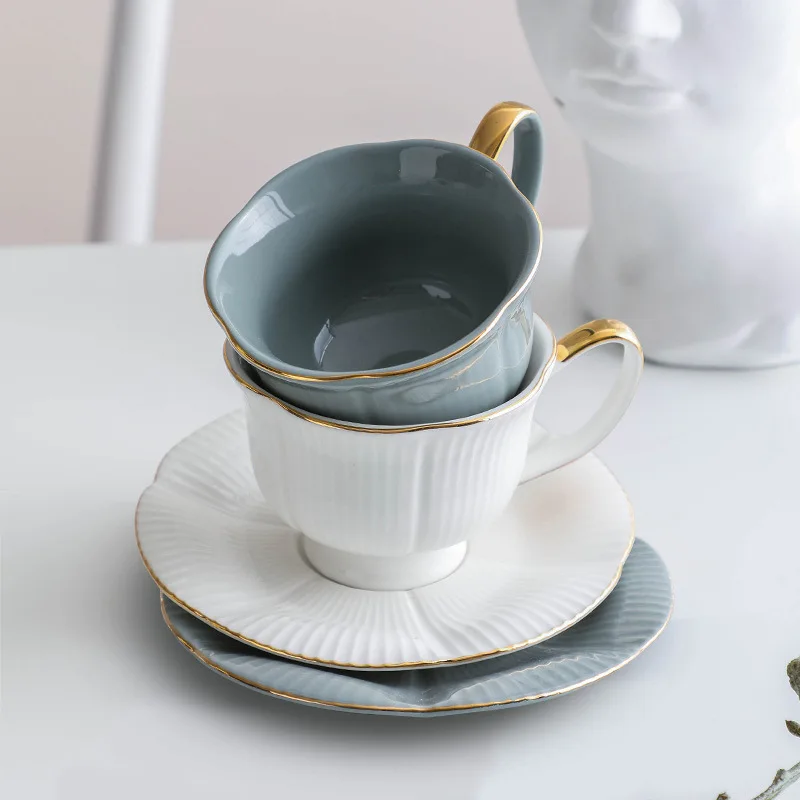Set of 1 Royal Tea Cups and Saucers with Gold Trim 6.5 oz Porcelain Tea Set & British Coffee Cups Latte Cups and Espresso Mug