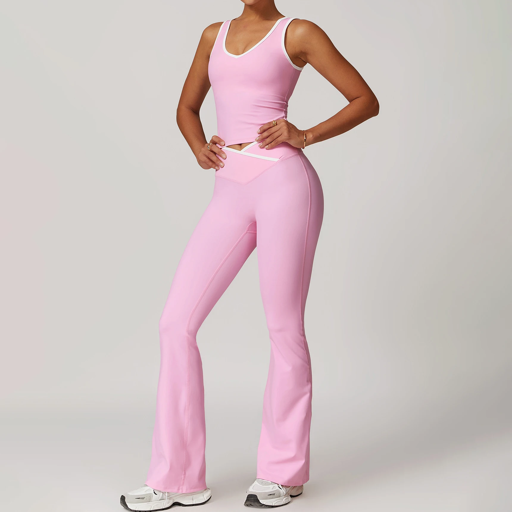 YIYI New Custom Logo Flare Legging Sets High Compression Yoga Suits Gym Fitness Set Women V Waist Crop Bra Top And Shorts Sets