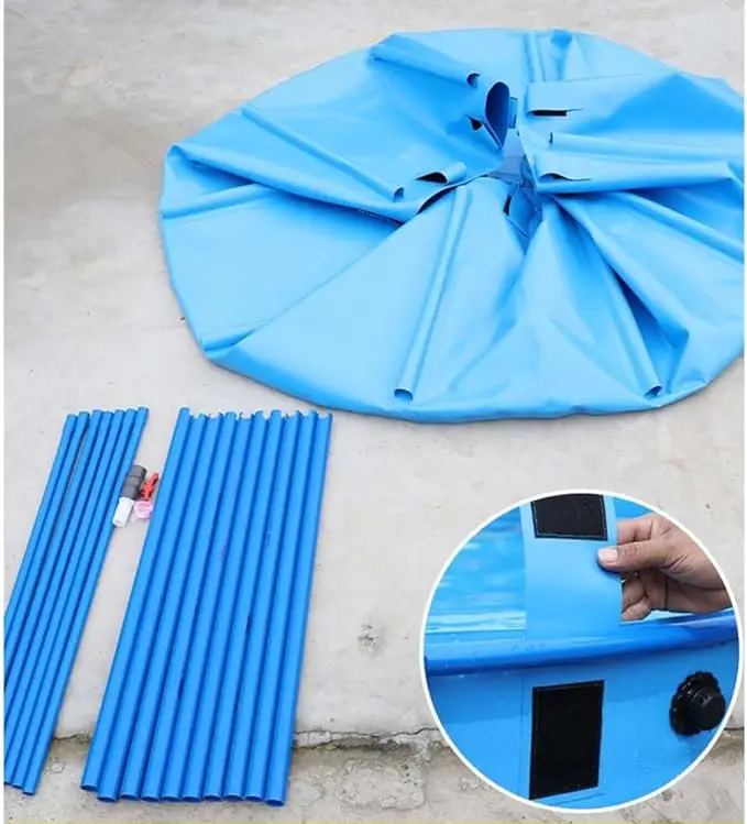 Above Ground Aquarium Pool Pond with Drain Valve Round Fish Pond Foldable Swimming Pool Cover