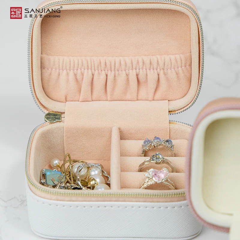 Custom Portable Mini Travel Luxury Jewelry Case Organizer Necklace Ring Earring Bracelet Handmade Jewelry Box with Zipper