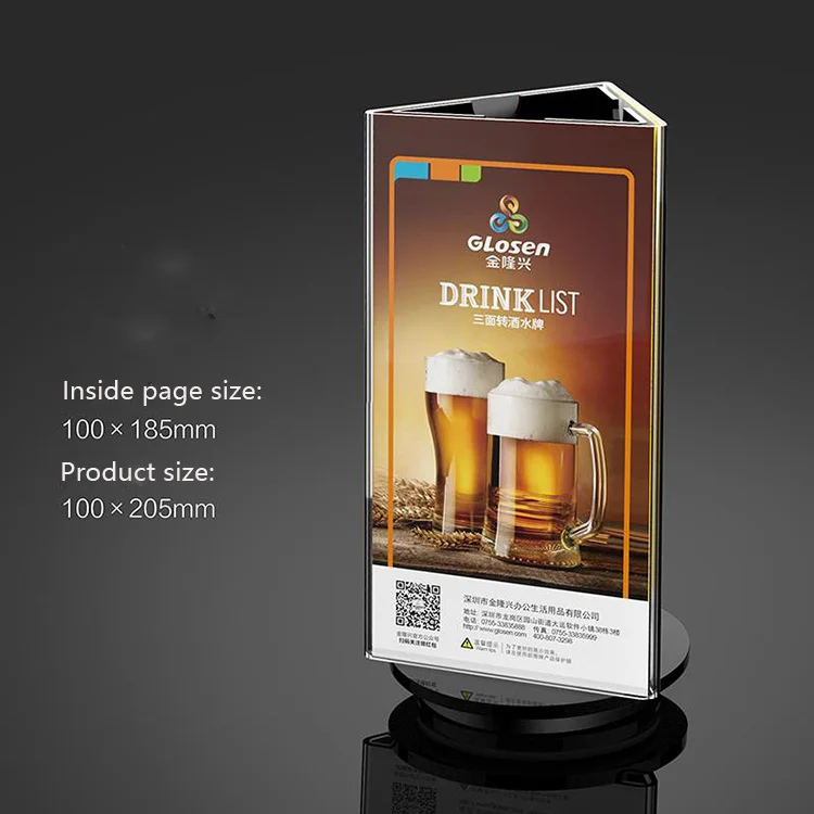 triangle shape acrylic table display stand menu holder