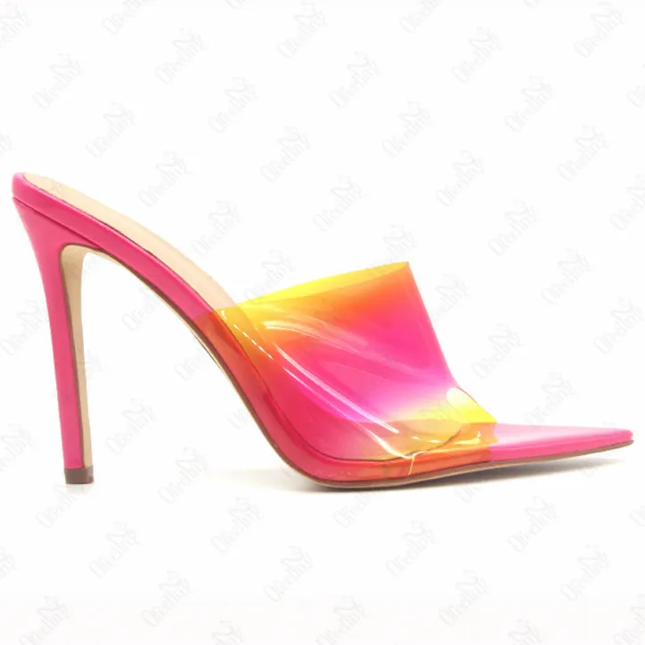 
transparent shoes women heels clear high heels pvc mules 