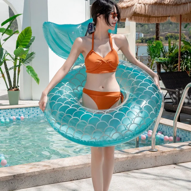 Mermaid Fish Tail Inflatable PVC Swimming Ring Pool Accessories for Kids Water Sports Swim Circle