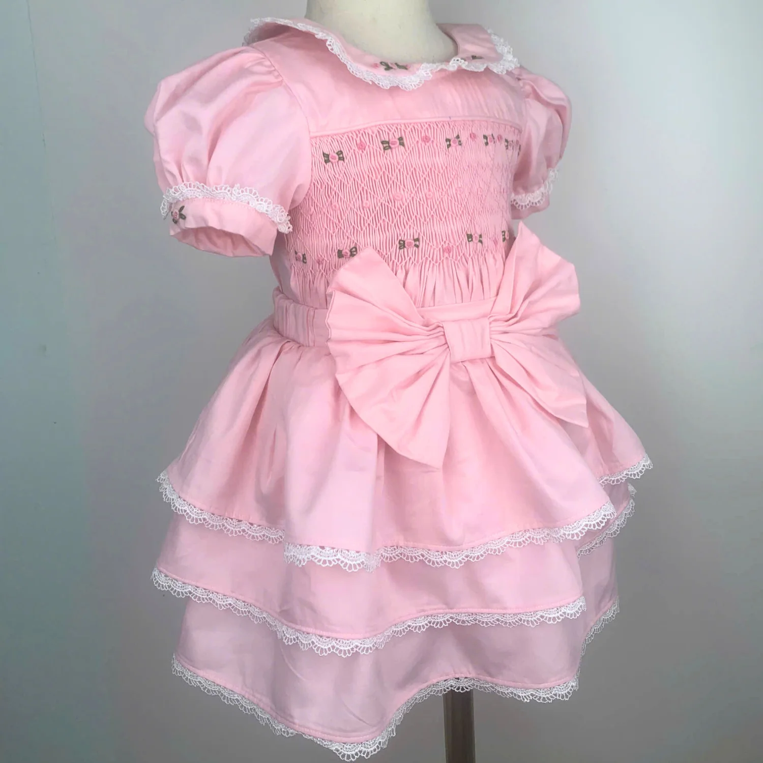 Apparel Smocked Children Clothing Luxury Kids Clothes For Baby Kid Set Pink Floral Bow Princesses OEM ODM Wholesale