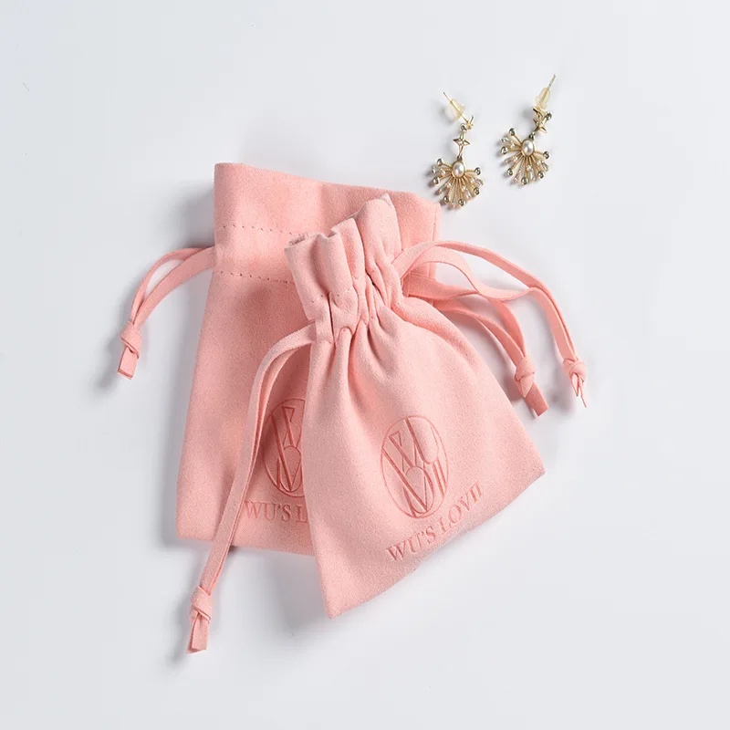 New High-end Microfiber Envelope Bag Necklace Earrings Jewelry Bag Double-sided Flannel Leather Bag Embossed Logo