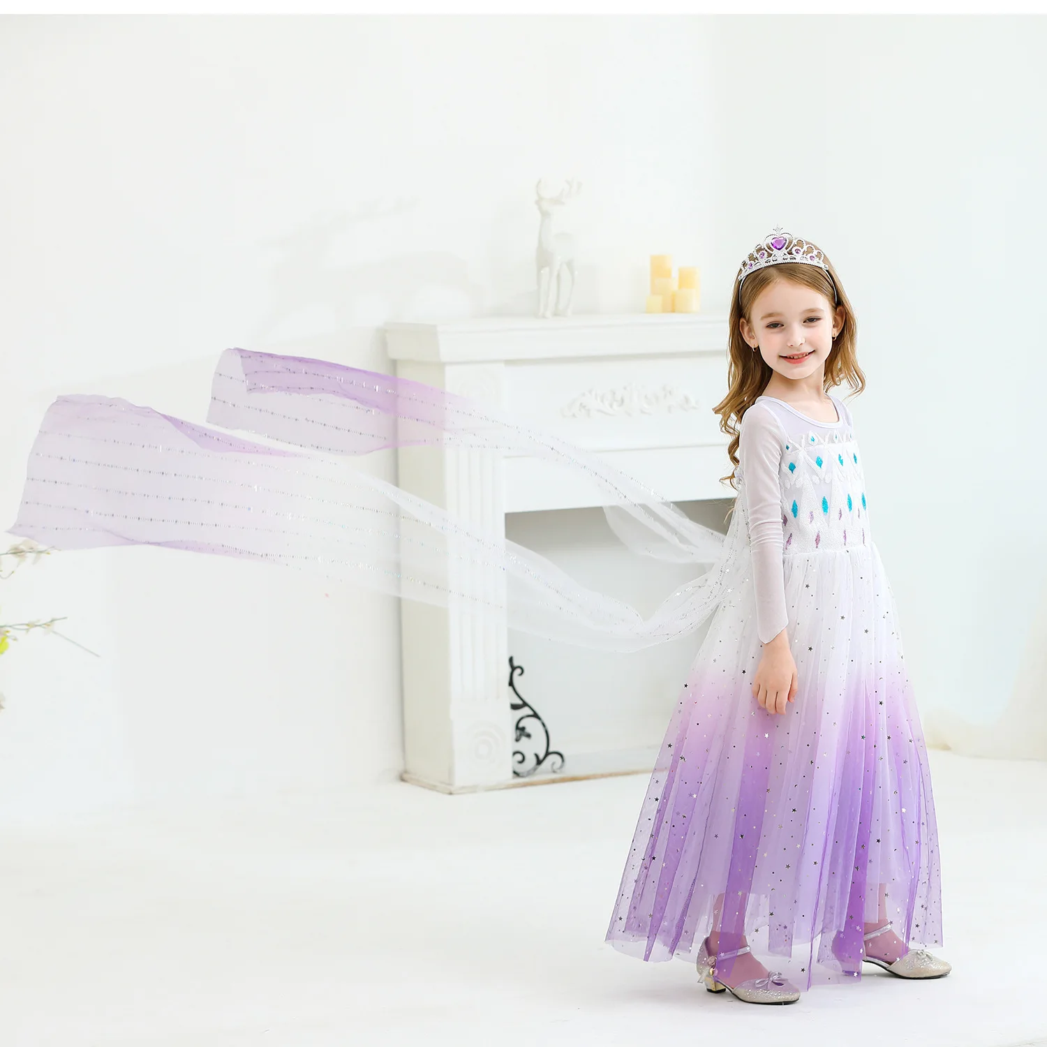 New Girl  Princess Elsa dress Kids summer dress for girls Purple Elsa dress for children 2-10 years