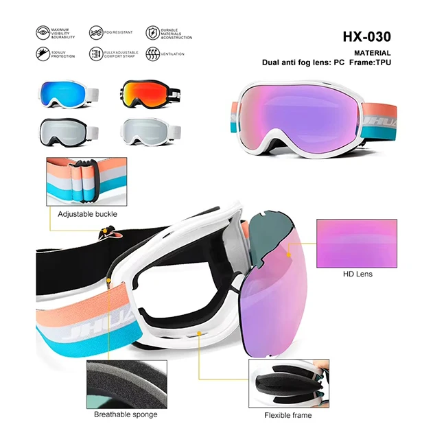 In-Stock Custom Ski Style Snow Goggles Anti-Fog Sports Eyewear for Ice Skating and Snowboarding