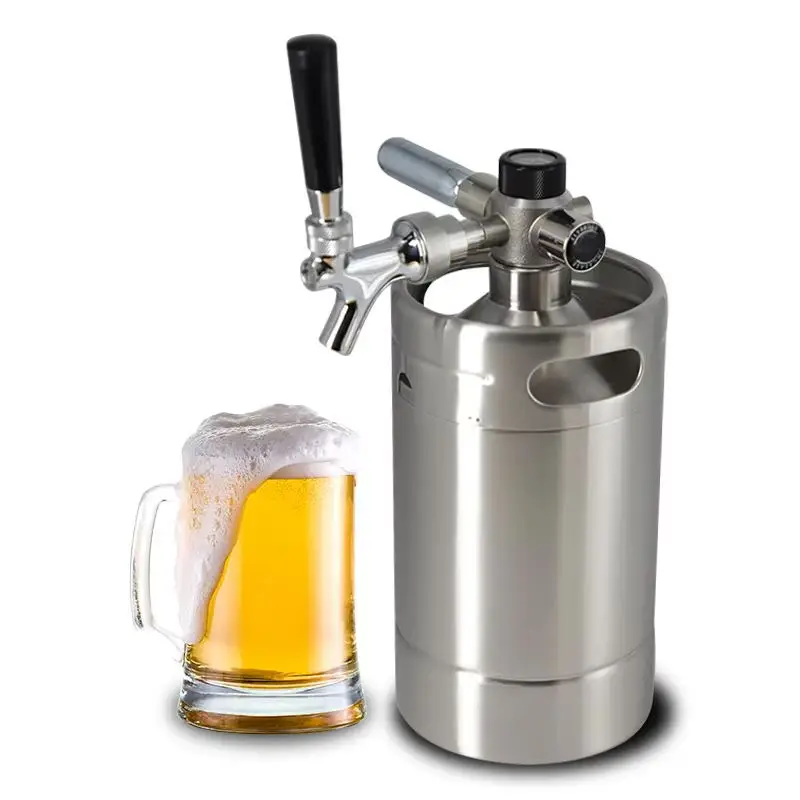 2l Beer Dispenser Stainless Steel Double Layer Vacuum Beer Keg Dispenser With All-In-One Dispensing Tap