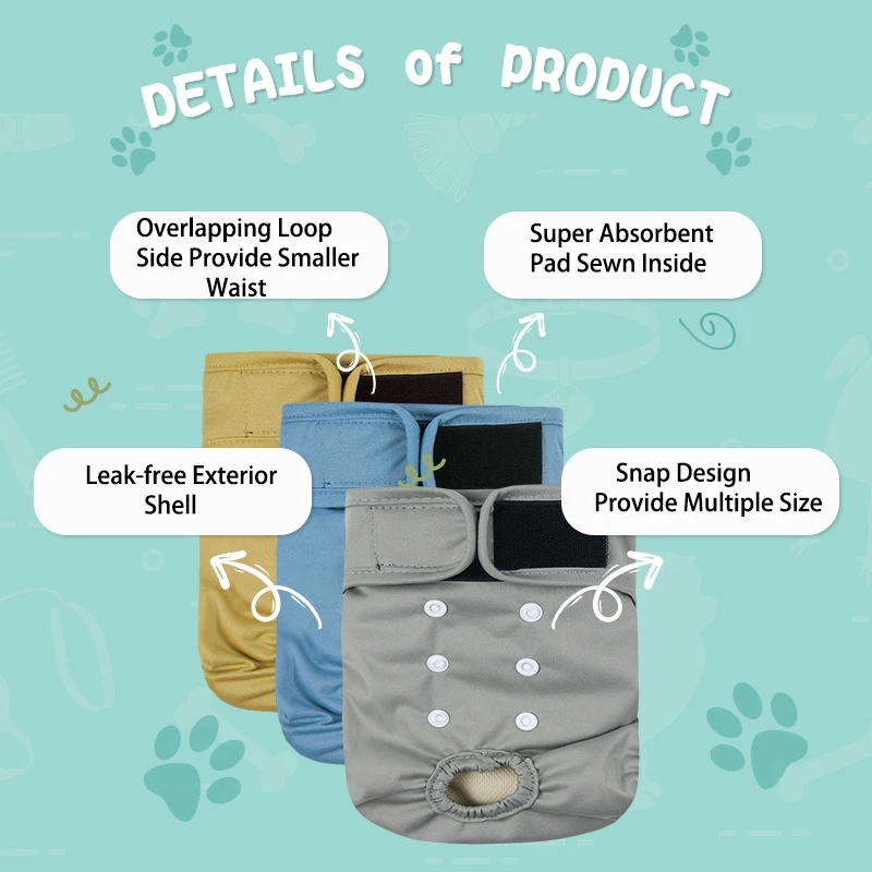 XS -XL Dog Sanitary Pant with Suspender Breathable Cotton Washable Pet Physiological Pants Female Pet Waterproof Diapers