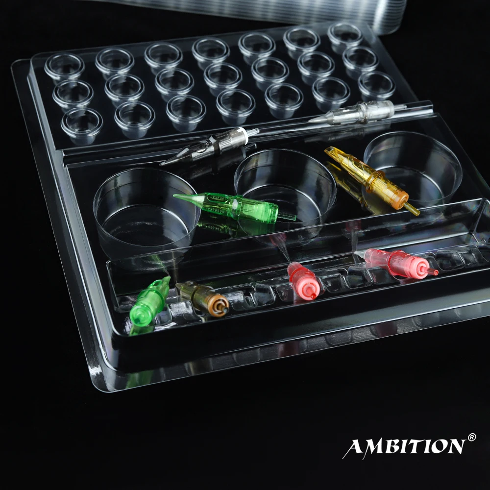 Tattoo Ink Tray 20pcs/box Disposable White Plastic Pigment Tray Color Palette Holder Adhesive ink Tray Holders Tattoo Ink Palet