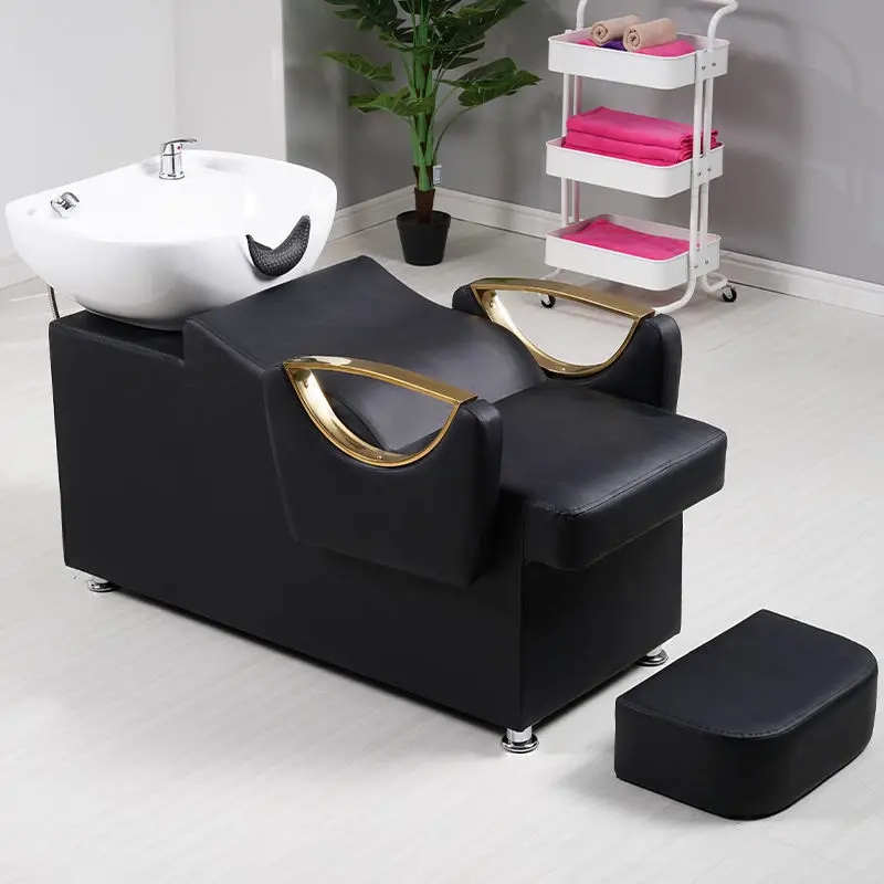 The Washing Chair Beauty Salon Shampoo Backwash Unit Sink Station Washing Hair Bed Tilting Ceramic Sink With Adjustable Seat