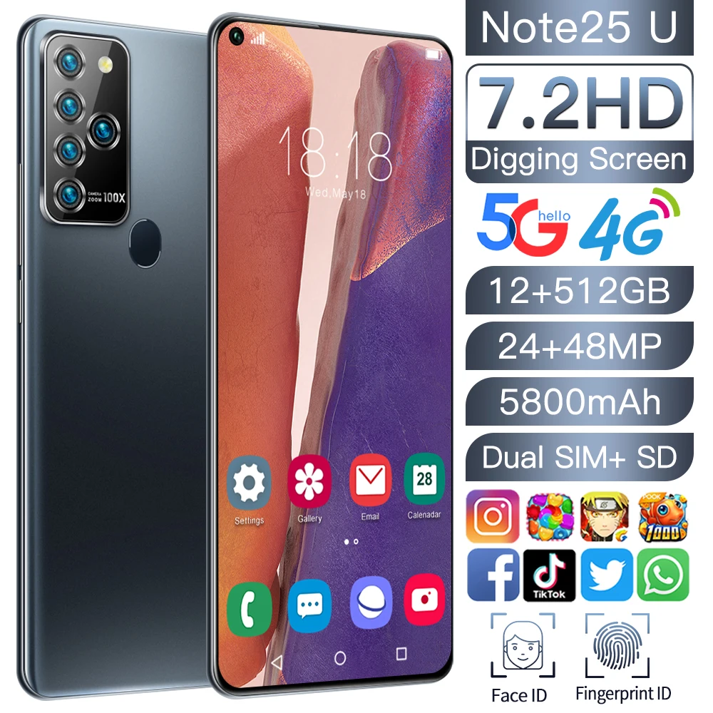 Note25 U + 12 Гб 512 заводская цена экран Android телефон с 5800 мач портативный Mobail Dual Sim для 7 2 дюймового
