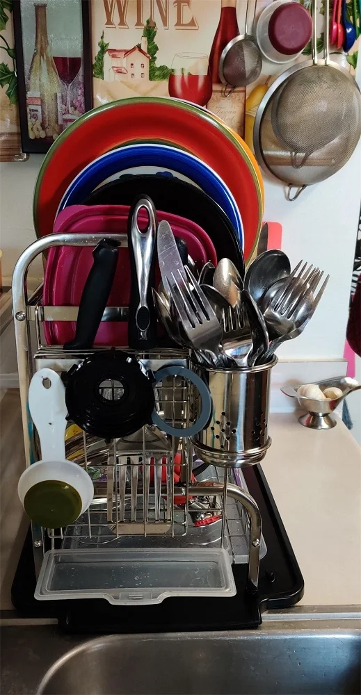 2 Layer Stainless Steel Kitchen Dish Cup Bowl Cups Spoon Storage Drying Rack Drainer Dryer Tray Cutlery Holder Organizer