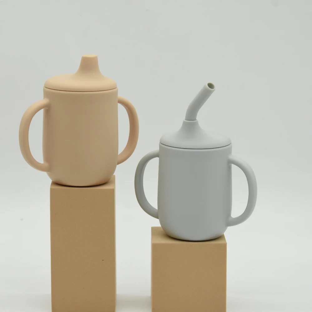 NO BPA Unbreakable Tumbler Set Spill Proof Toddler Cup Non-Slip Handles Baby Silicone Training Cup Sippy Cup for Kids