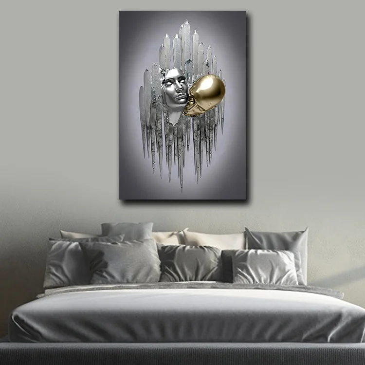 3D abstract portrait art modern couple canvas printing metal color wall art painting direct factory canvas painting supplier