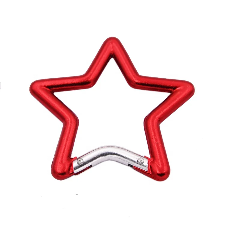 Factory directly wholesale promotional colorful key holders aluminum hooks 6.7cm five star carabiner keychain