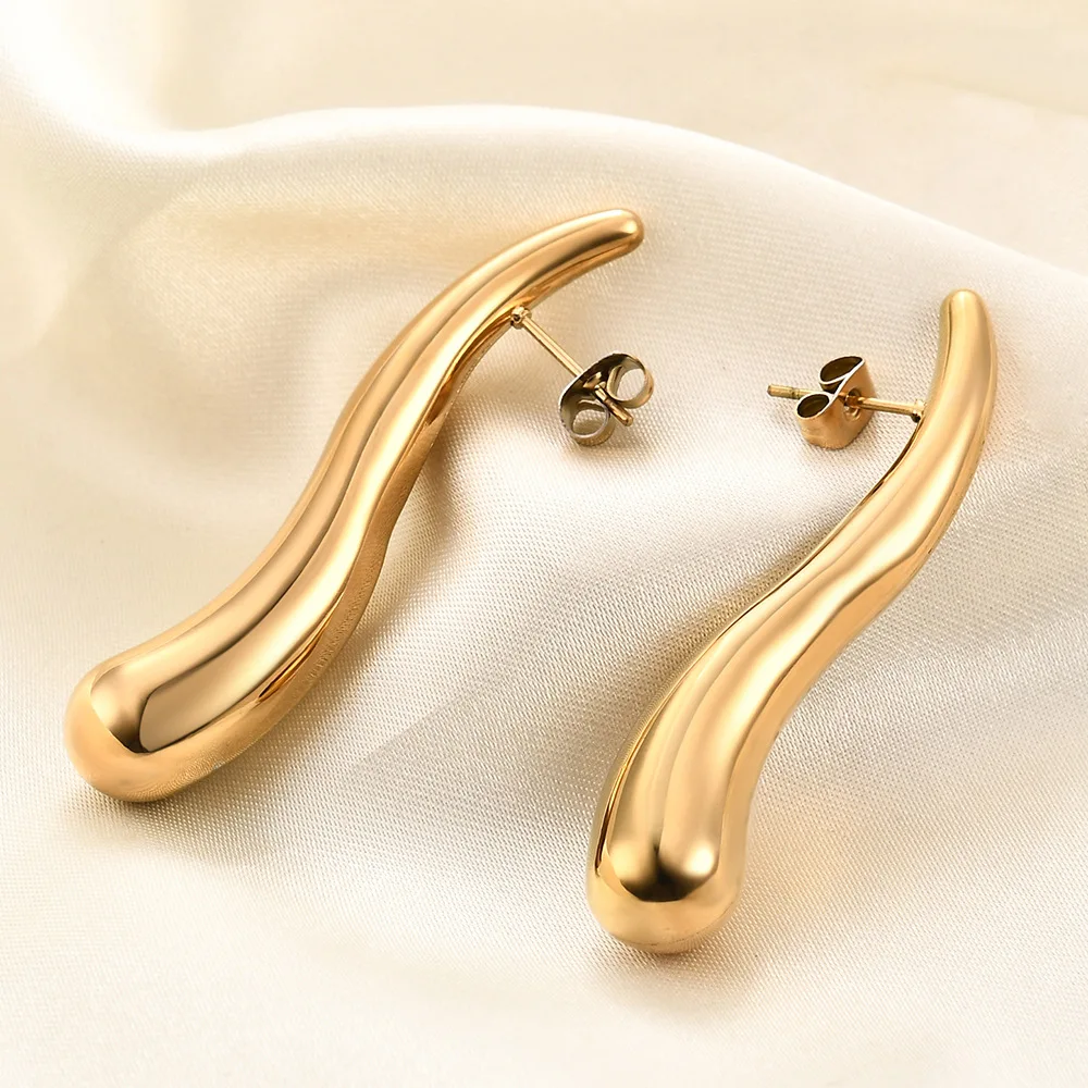 MECYLIFE Ins Fashion Pepper Shape Women Stud Earrings 18K Gold Plated Stainless Steel Earrings