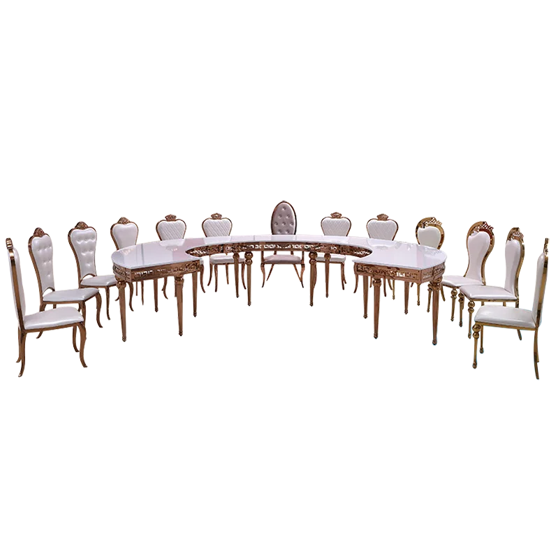 Stainless Steel Rose Gold Marble Desktop Circular-Banquet-Tables Wedding Party Event Circular Banquet Tables and Chairs