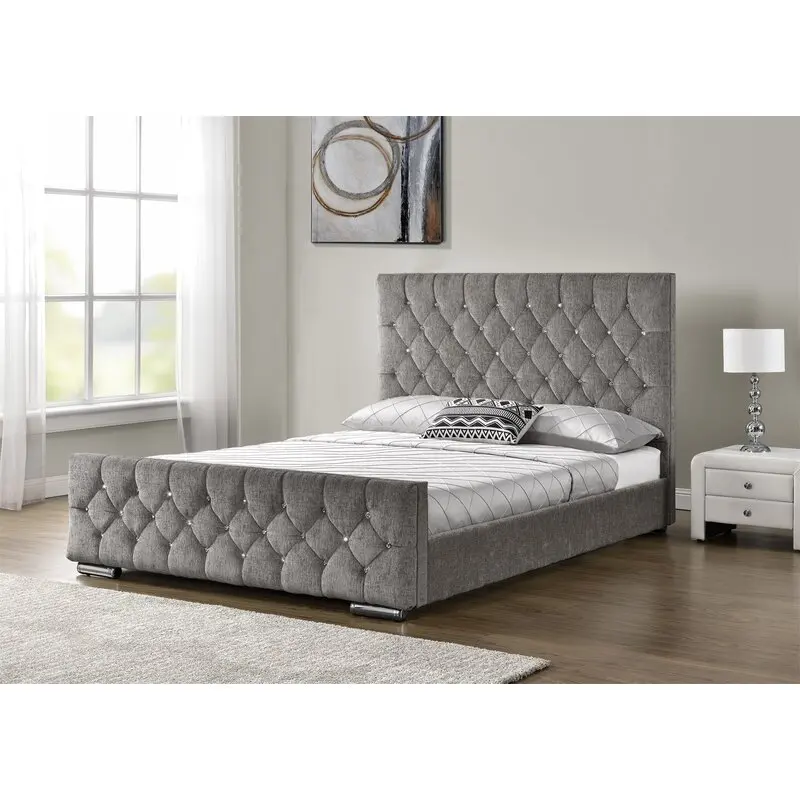 Hot Selling Leather And Fabric 160x200 British Style Gas Lift Ottoman Bed Frame With Storage