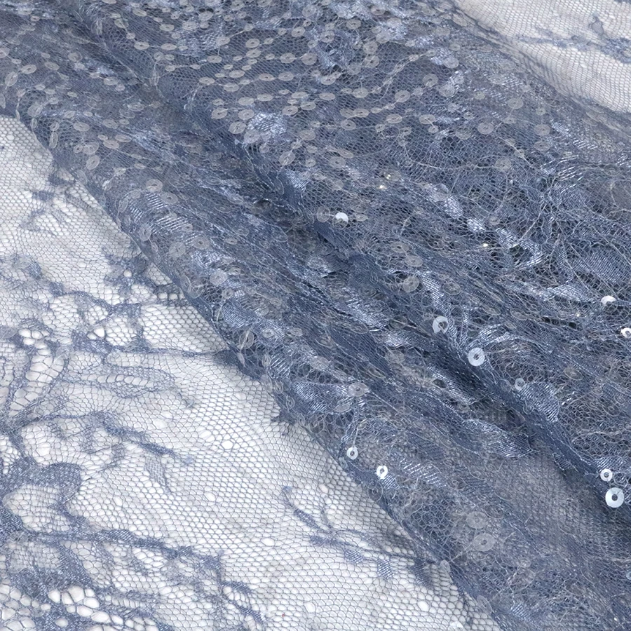 Stylish Luxury Flower Embroidered Bridal Dress Making Lace Fabric for Wedding and Party with 3mm 5mm Transparent Sequin