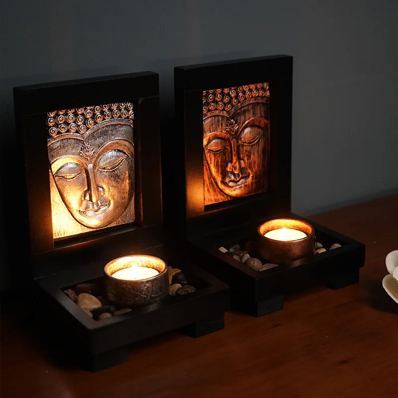 Buddha Statue Candlestick Resin Crafts Ornaments Antique Porch Home SPA Beauty Salon Decoration Holder for Cup Candle