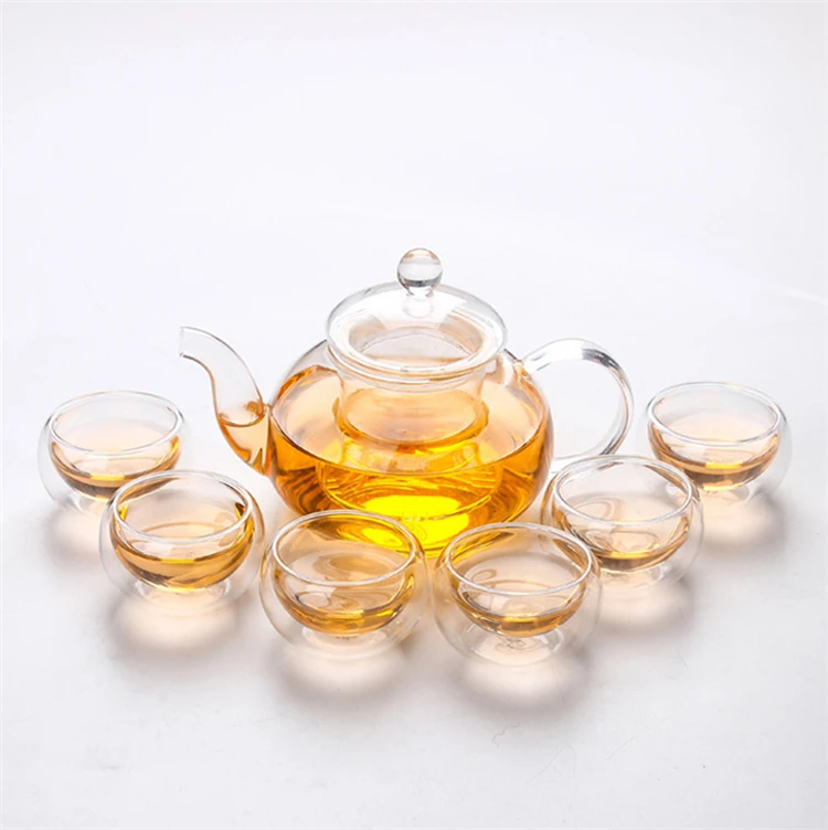 20oz 600ml Transparent Borosilicate Glass Teapot with Classic Antique Bamboo Handle Heat-Resistant Coffee Drinkware Set