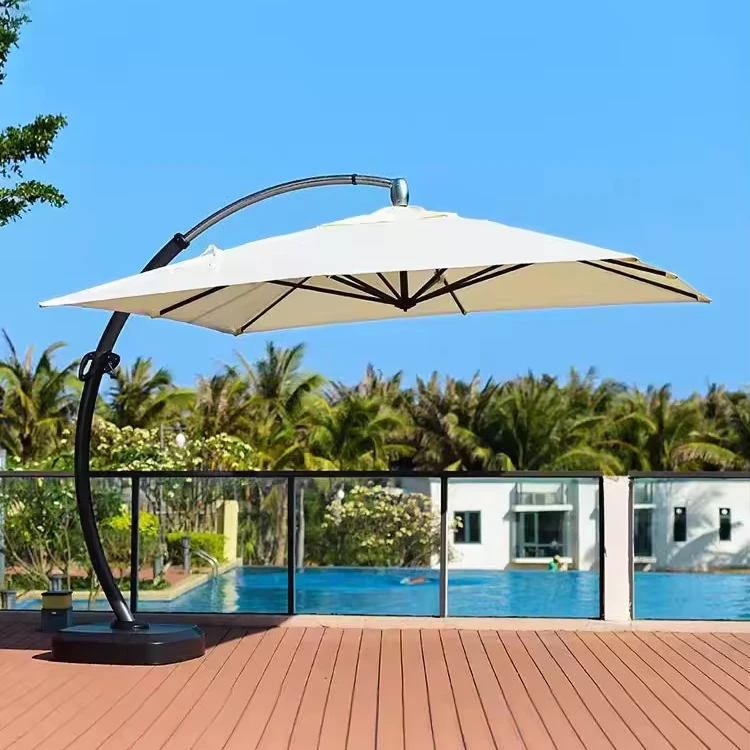 Commercial parasol patio umbrellas large strong stainless steel garden outdoor white Beach Umbrella for cafe and restaurants
