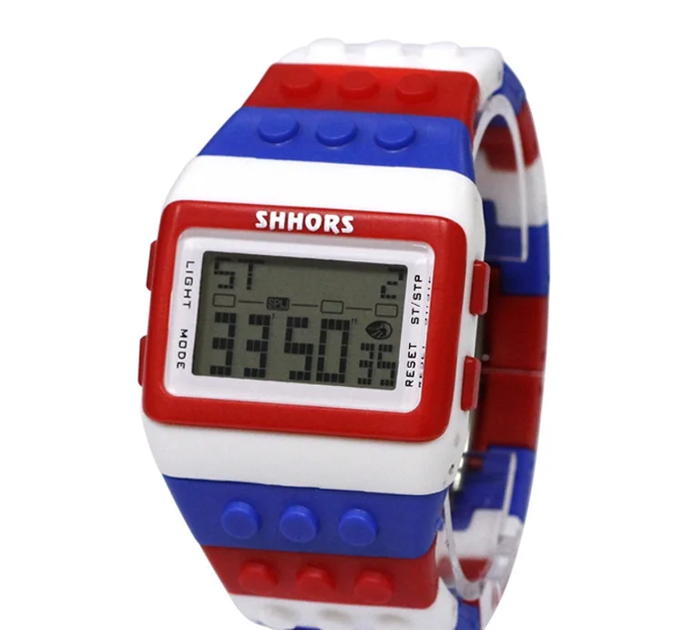 Students Colourful Rainbow Building Blocks Waterproof Alarm Week Date Multi-Function Digital Electronic Watches Black