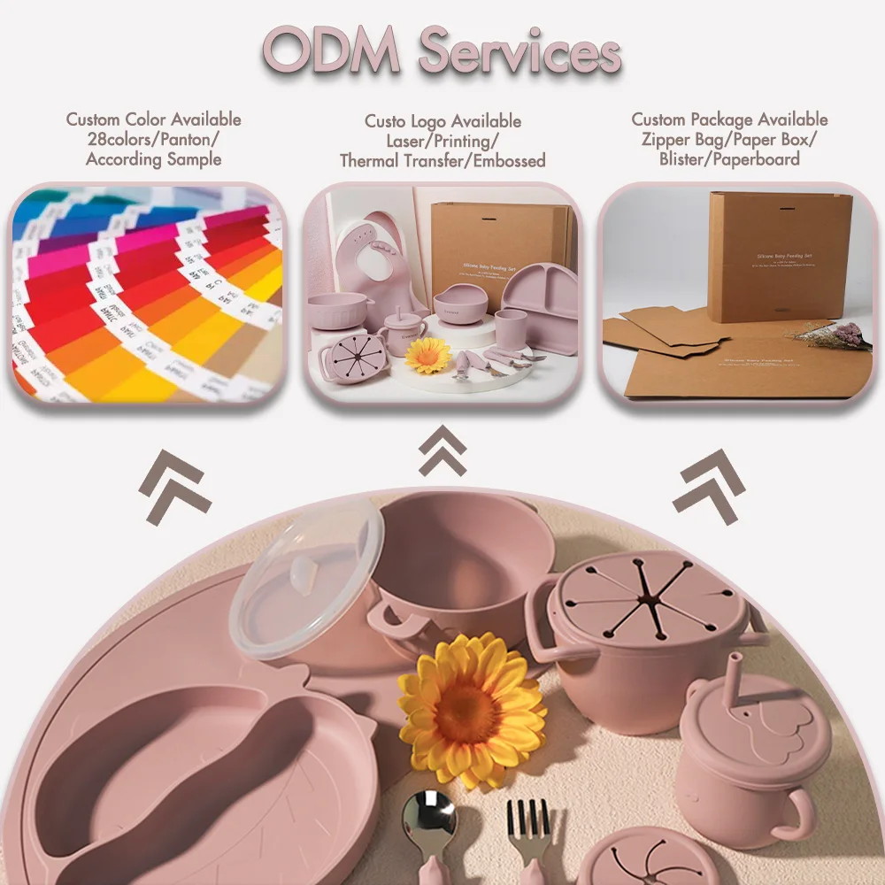 Es-Pro 7 Pieces Shark Baby Silicone Bowls Plates Silicone Dining Eating Set Custom Logo Tableware Eco Friendly Baby Bib