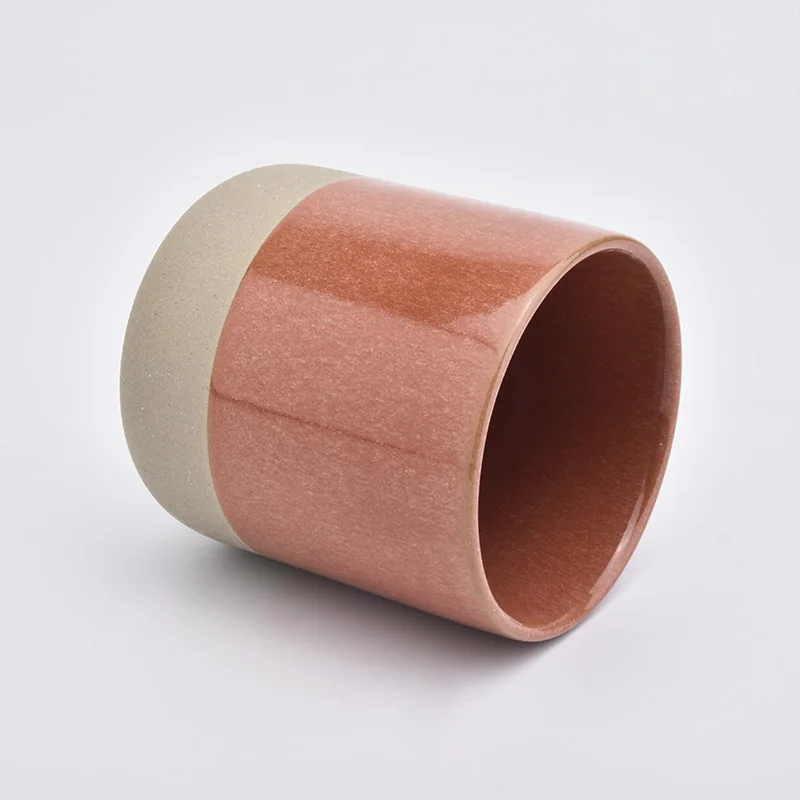 14 oz ceramic candle jars two tones glazed glossy red and matte soil color