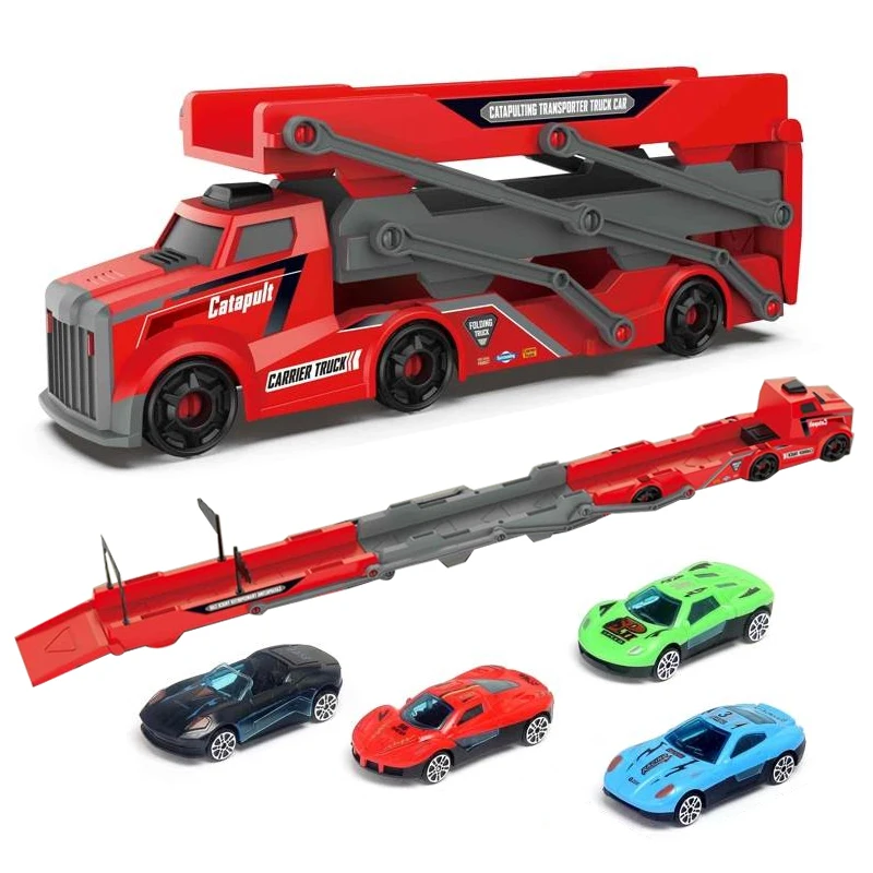 Plastic Toy Truck Foldable Track Catapult Race Car Vehicles Toy Truck Transport Car Carrier For Kids
