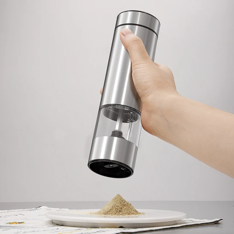Stainless Steel Dry Battery Operated Pepper Grinder Mill One Handed Operation Gravity Salt Grinder Electric Pepper Grinder