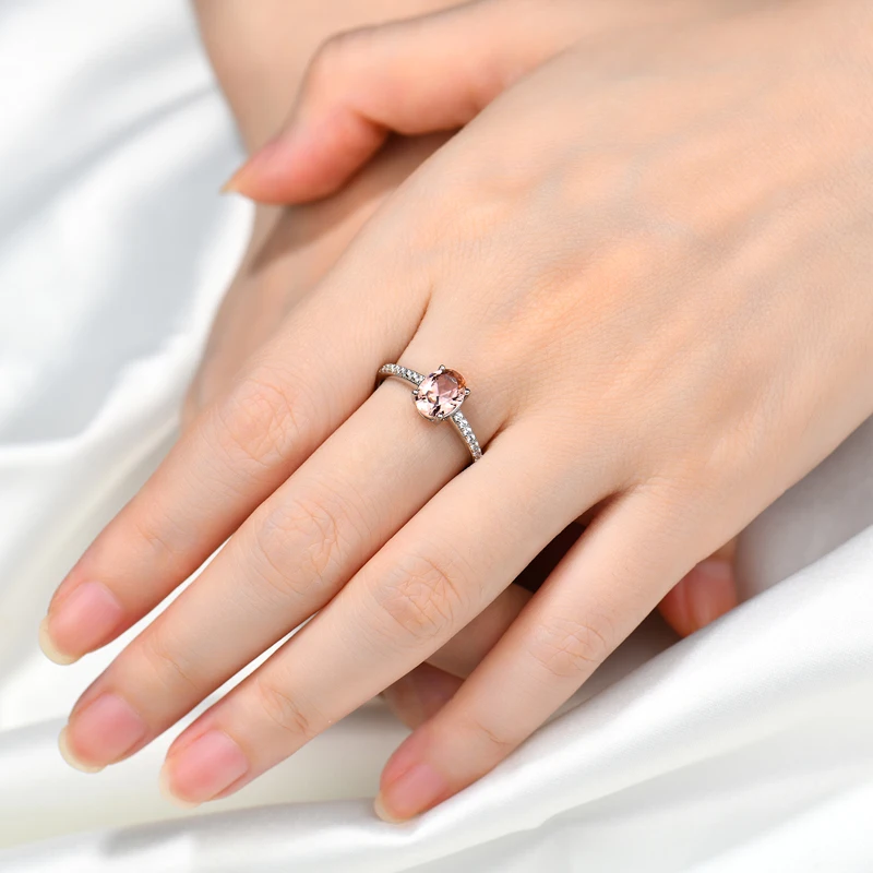 High Quality Zircon Ring Women 925 Sterling Silver diamond ring with big oval pink stone La bague. for engagement wedding