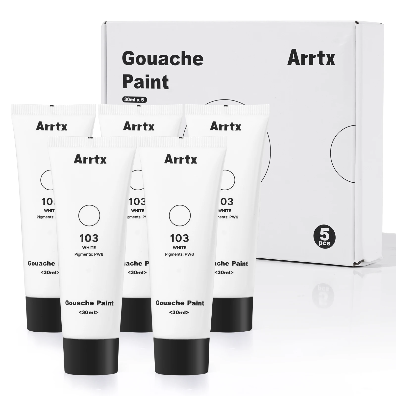 Arrtx APG-003-WH5 White Gouache Paint 30ml/pcs 5pcs set for Watercolor Gouache Painting for Artist