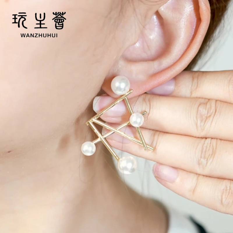  Unique gold plated sterling silver white pearl assymetrical