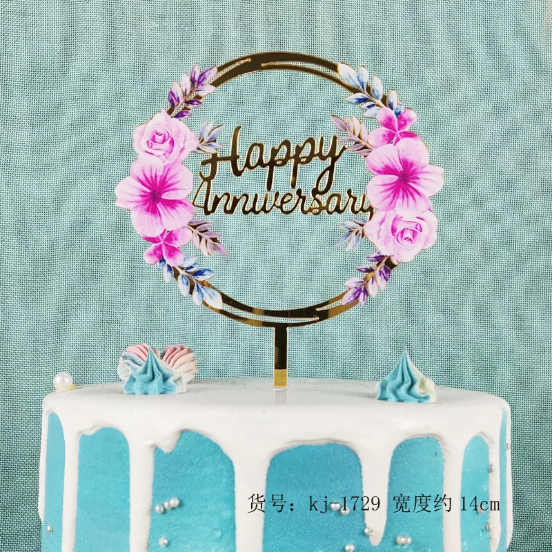 LOW MOQ cake decoration flower design printed acrylic cake topper birthday
