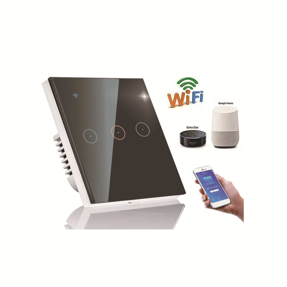 NewTuya приложение беспроводной голосовой пульт дистанционного управления одиночный огонь двойной умный настенный выключатель Wi-Fi умный сенсорный настенный выключатель