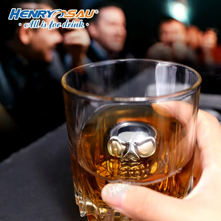Metal Ice Cubes Refreezable Chilling 3D Skull Head Whiskey Reusable Ss 314 306 Cooling Stone for drinks